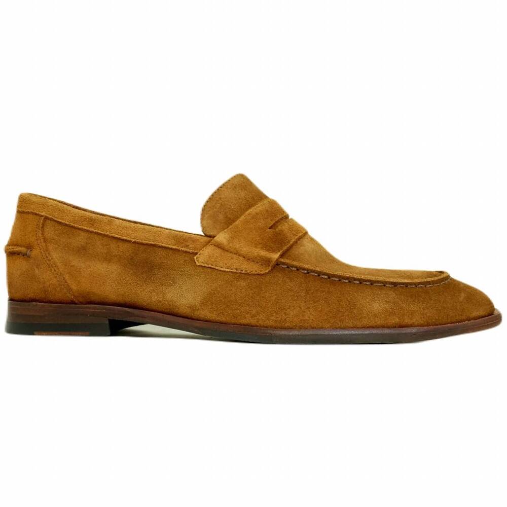NEW ALAN PAYNE men's naples modern suede penny loafer in bourbon